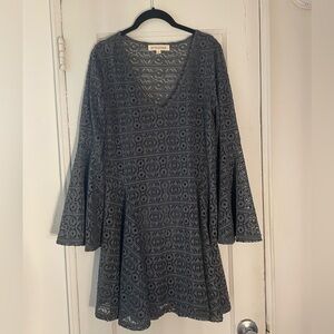 Gray Boho Bell Sleeve Dress